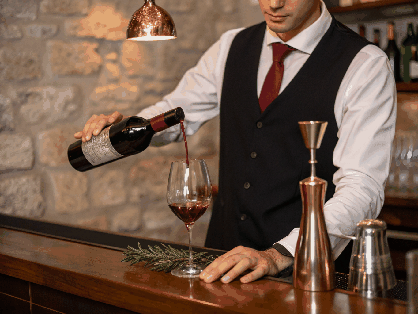 Head Sommelier Giulia Ferrari selecting a vintage wine